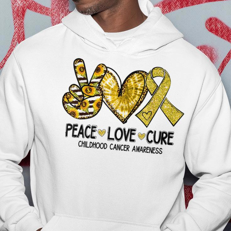 Peace Love Cure Childhood Cancer Awareness Gold Ribbon Hoodie Unique Gifts