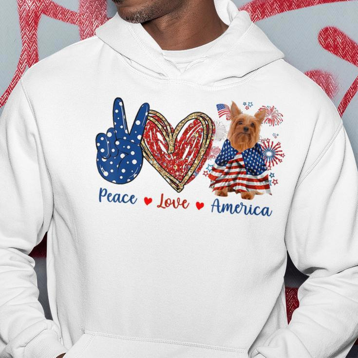 Peace Love Silky Terrier Dog Patriotic America Flag 4Th July Hoodie Unique Gifts