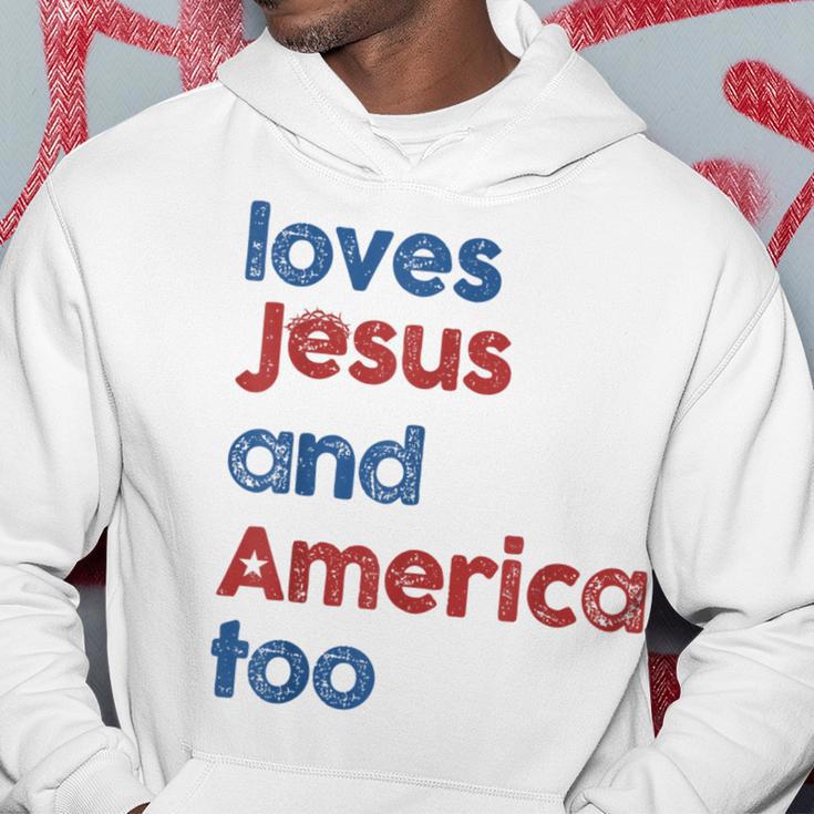 Retro Loves Jesus And America Too 4Th Of July Gifts Hoodie Unique Gifts