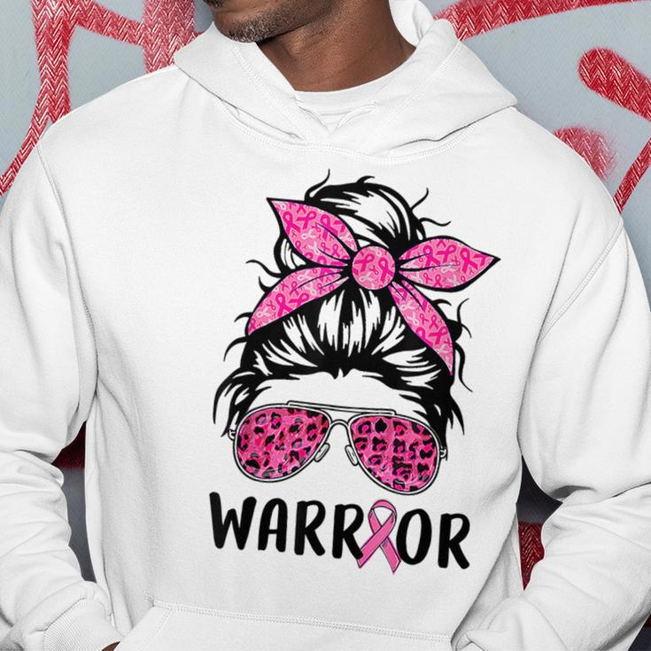 Support Squad Messy Bun Pink Warrior Breast Cancer Awareness Breast Cancer Awareness Funny Gifts Hoodie Unique Gifts