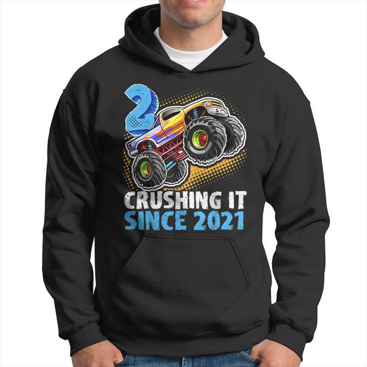 2 Crushing It Since 2021 Monster Truck 2Nd Birthday Boys Hoodie