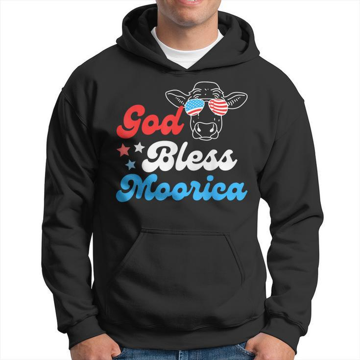 4Th Of July Cow With American Flag Glasses God Bless Moorica  Hoodie