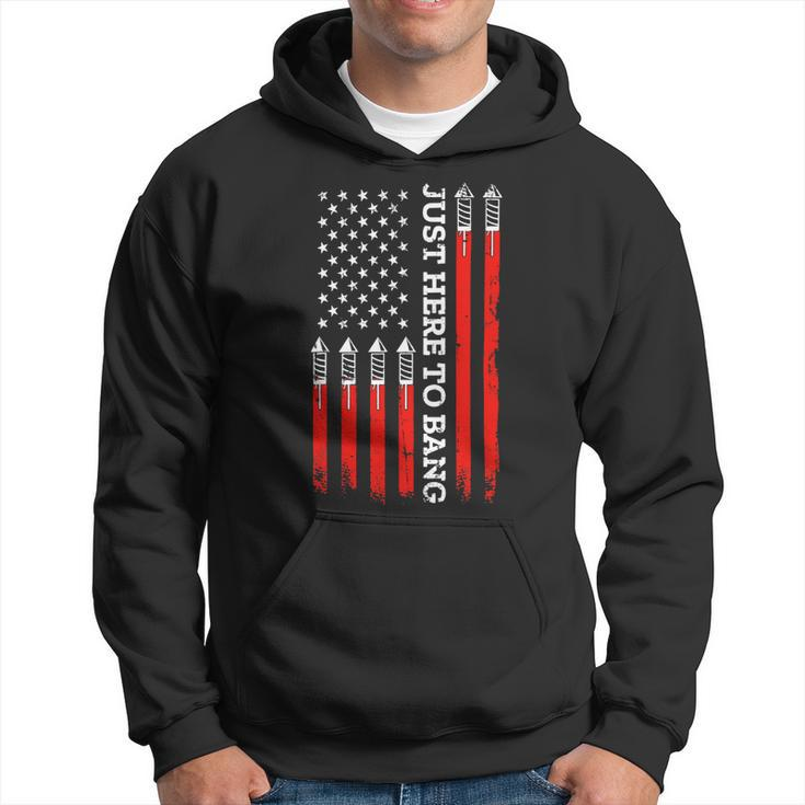 4Th Of July Fireworks With Usa Flag And Just Here To Bang Hoodie