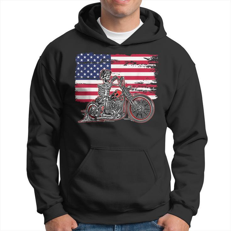 American Flag Motorcycle Skeleton Biker Bobber Chopper Rider Hoodie
