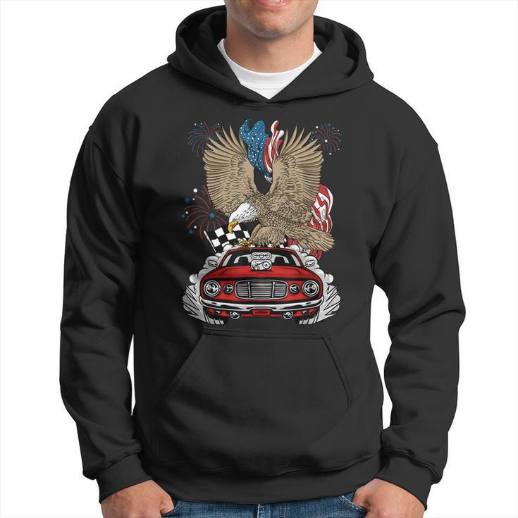 Auto Racing 4Th Of July Eagle Usa Flag Dragster Race  Hoodie