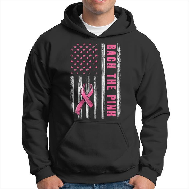 Back The Pink Ribbon American Flag Breast Cancer Awareness Hoodie
