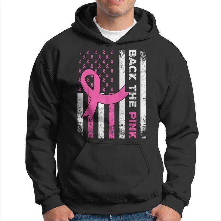 Back The Pink Ribbon American Flag Breast Cancer Awareness Hoodie