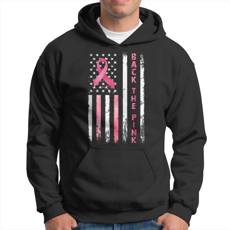 Back The Pink Ribbon American Flag Breast Cancer Warrior Hoodie