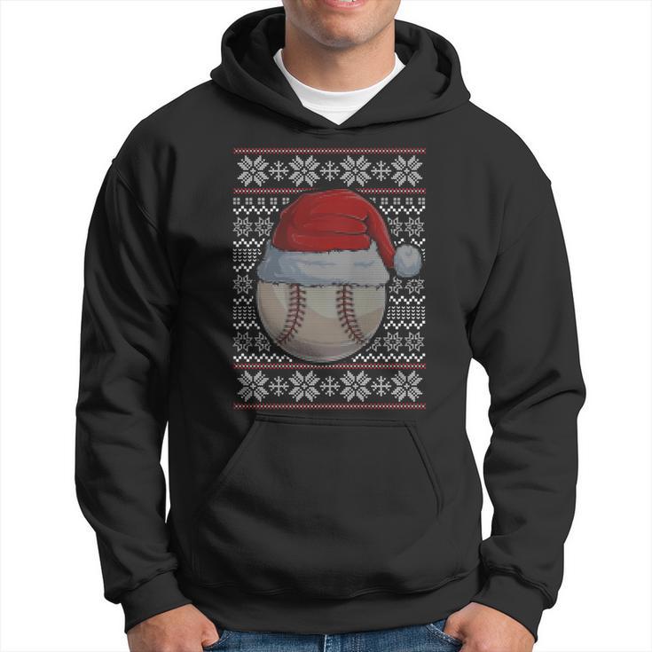 Baseball Ugly Christmas Sweater Santa Hat Sport Fan Xmas Hoodie