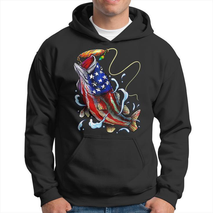 Bass Fishing Fish American Flag Dad Father Fourth Of July Hoodie