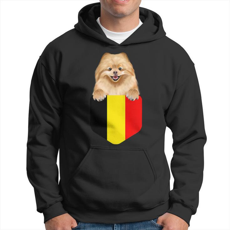 Belgium Flag Pomeranian Dog In Pocket  Hoodie