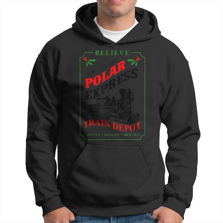 Believe All Aboard Polar Express Train Depot Christmas Hoodie