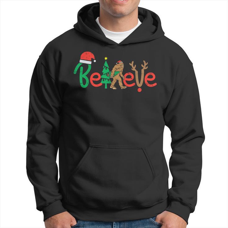 Believe Bigfoot Sasquatch Santa Reindeer Christmas Tree Hoodie