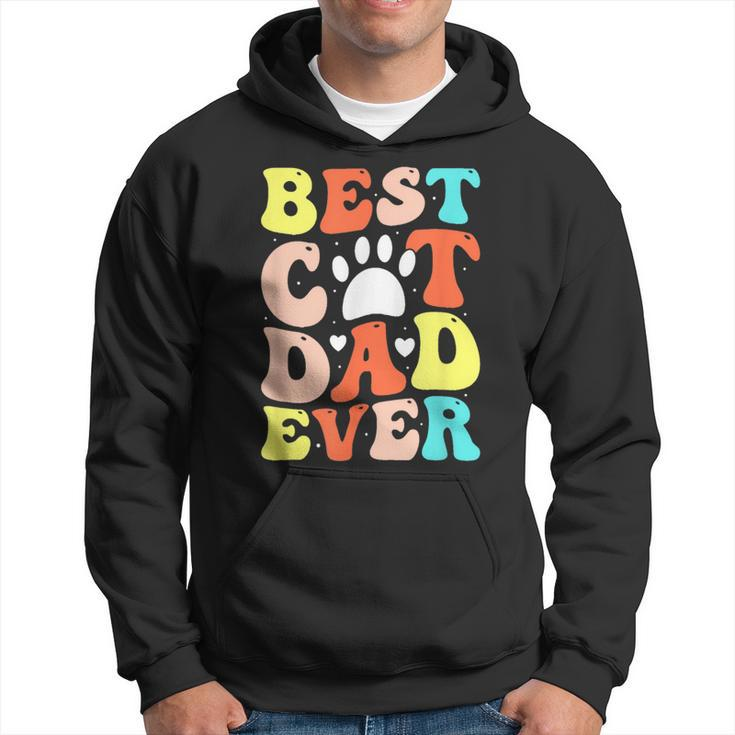 Best Cat Dad Ever Happy Father Day 2023 Retro Groovy Cat Paw  Hoodie