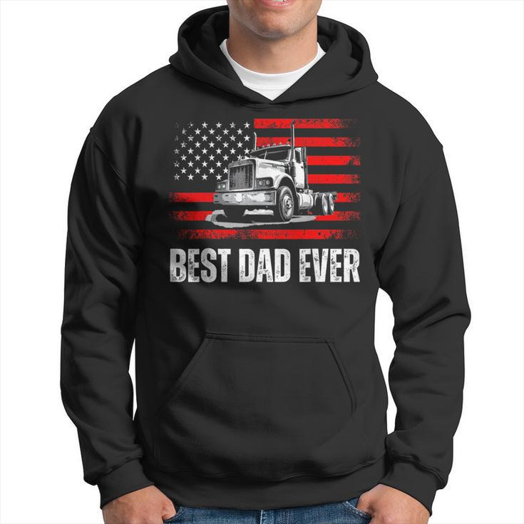 Best Dad Ever American Flag Best Trucker Dad Fathers Day  Hoodie