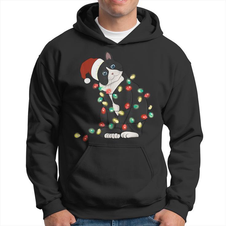 Black Cat Christmas Lights Cat Lover Xmas Pajama Hoodie