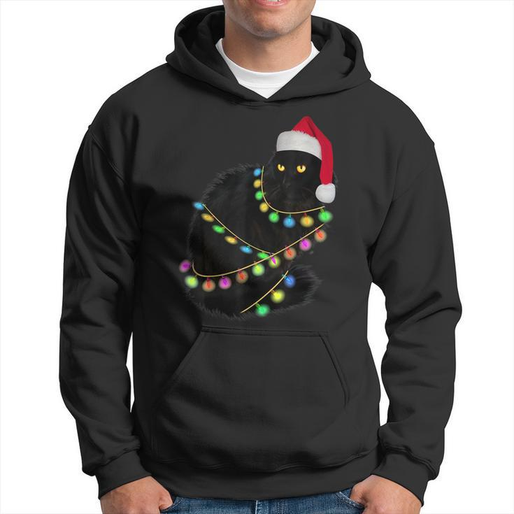 Black Cat Santa Hat Light Tree Ugly Christmas Sweater Hoodie