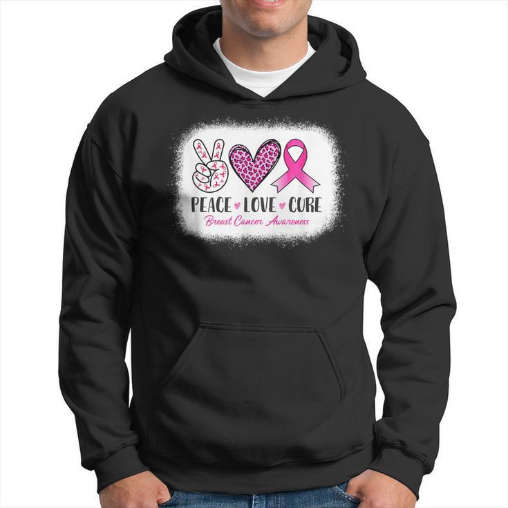 Bleached Peace Love Cure Leopard Breast Cancer Awareness Hoodie