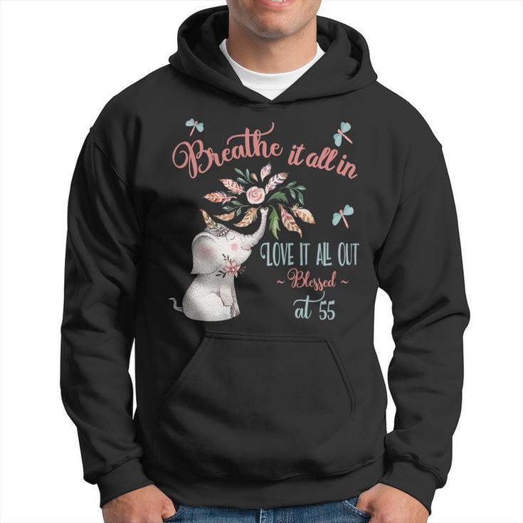 Blessed 55Th Birthday Whimsical Elephant Motivational Quote Hoodie