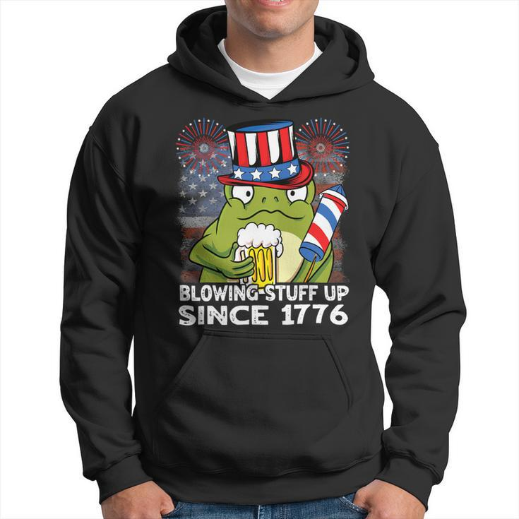 Blowing Stuff Up Since 1776 Funny 4Th Of July Frog Beer Hoodie