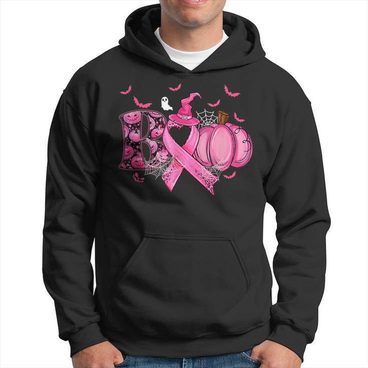 Boo Pumpkin Pink Ribbon Witch Breast Cancer Ghost Halloween Hoodie