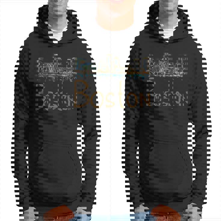 Boston City Panorama At Night Hoodie