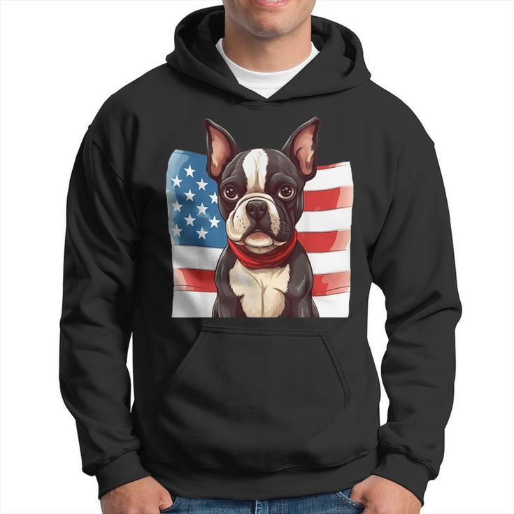 Boston Terrier Dog Patriotic Puppy American Flag 4Th Of July Hoodie