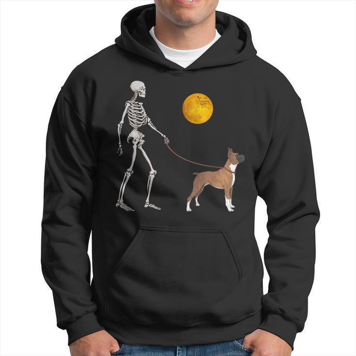 Boxer Skeleton Dog Walking Halloween Costume Hoodie