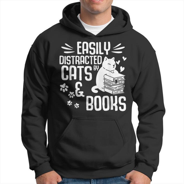 Cat Book Easily Distracted By Cats And Books Gift Girls Boys  Hoodie