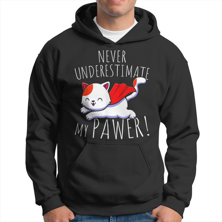 Cat Pun Never Underestimate My Pawer Funny Cute Paw Cats Hoodie