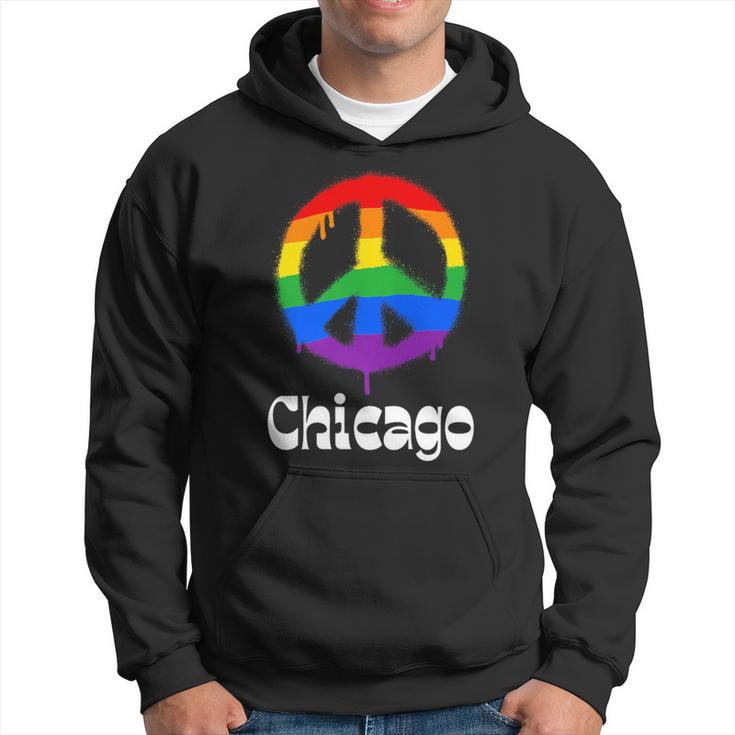 Chicago Gay Pride Lgbtq Lgbt Retro Groovy Peace Sign Hoodie