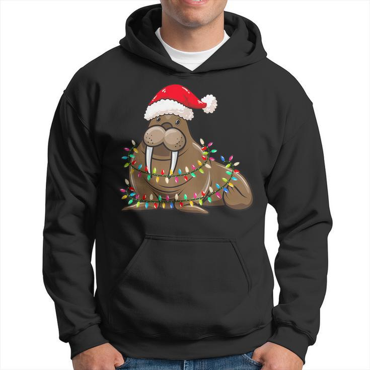 Christmas Lights Walrus Wearing Xmas Hat Walrus Lover Hoodie