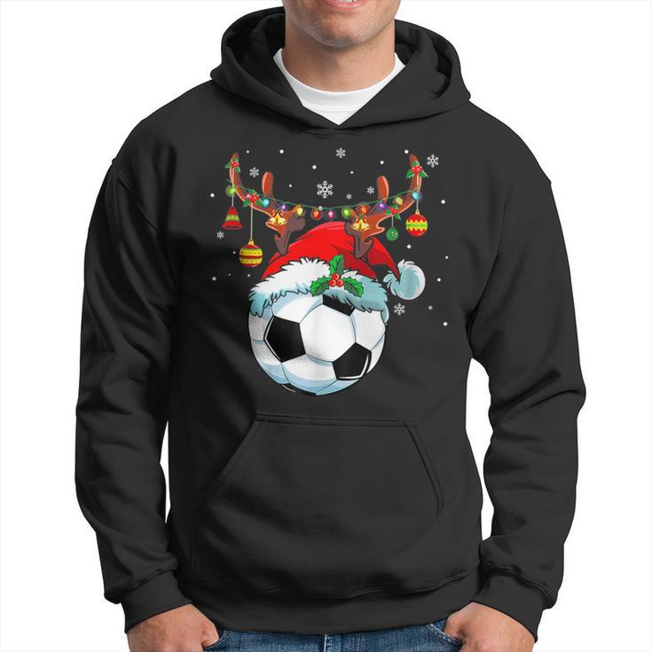 Christmas Soccer Player Santa Hat Lights Ball Xmas Pajama Hoodie