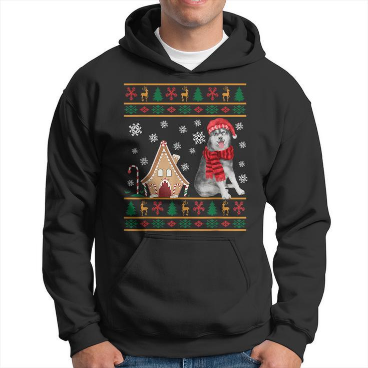 Christmas Ugly Sweater Siberian Husky Santa Hat Reindeers Hoodie