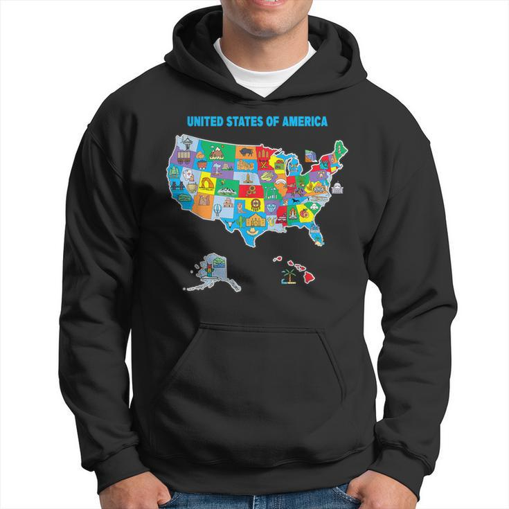 Colorful United States Of America Map Us Landmarks Icons Hoodie