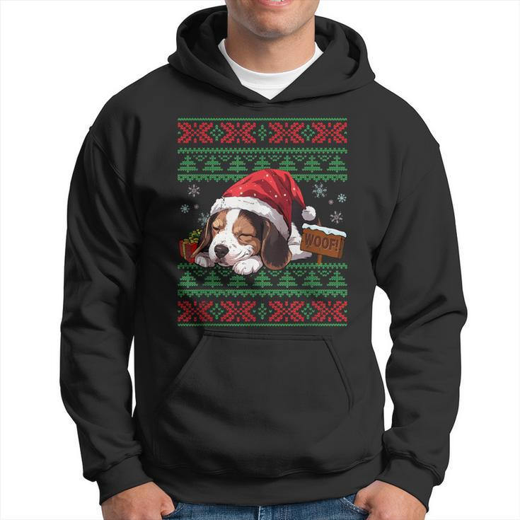 Cute Beagle Dog Lover Santa Hat Ugly Christmas Sweater Hoodie