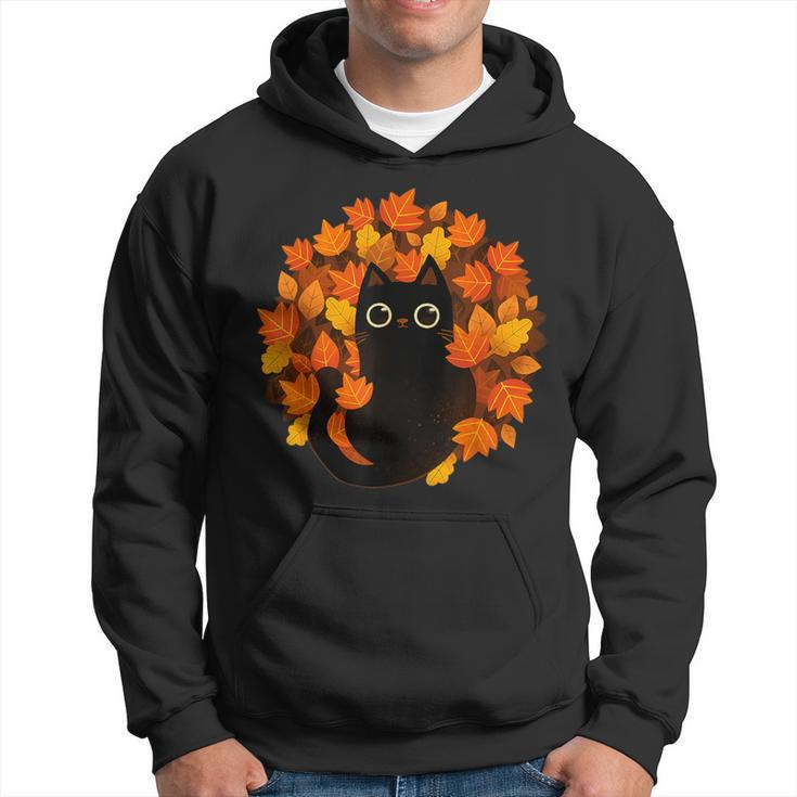 Cute Black Cat Autumn Leaves Season Thanksgiving Cat Lover Hoodie