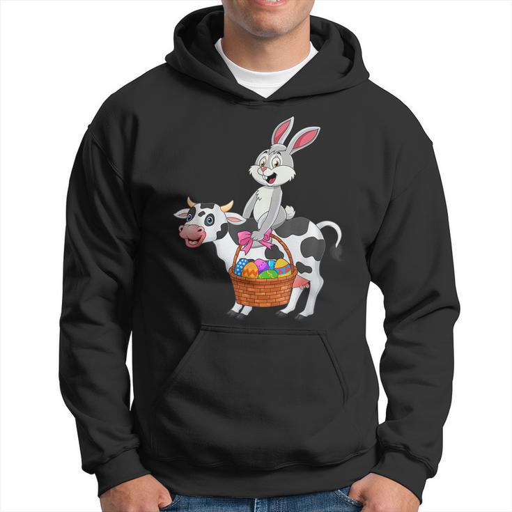 Cute Bunny Riding Cow Happy Easter Cow Lover Gifts  Hoodie