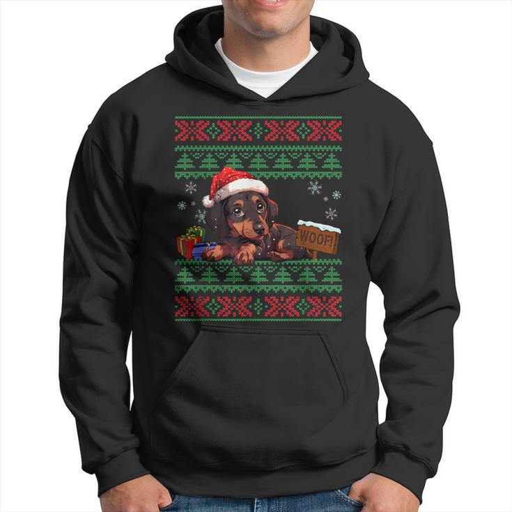 Cute Dachshund Dog Lover Santa Hat Ugly Christmas Sweater Hoodie