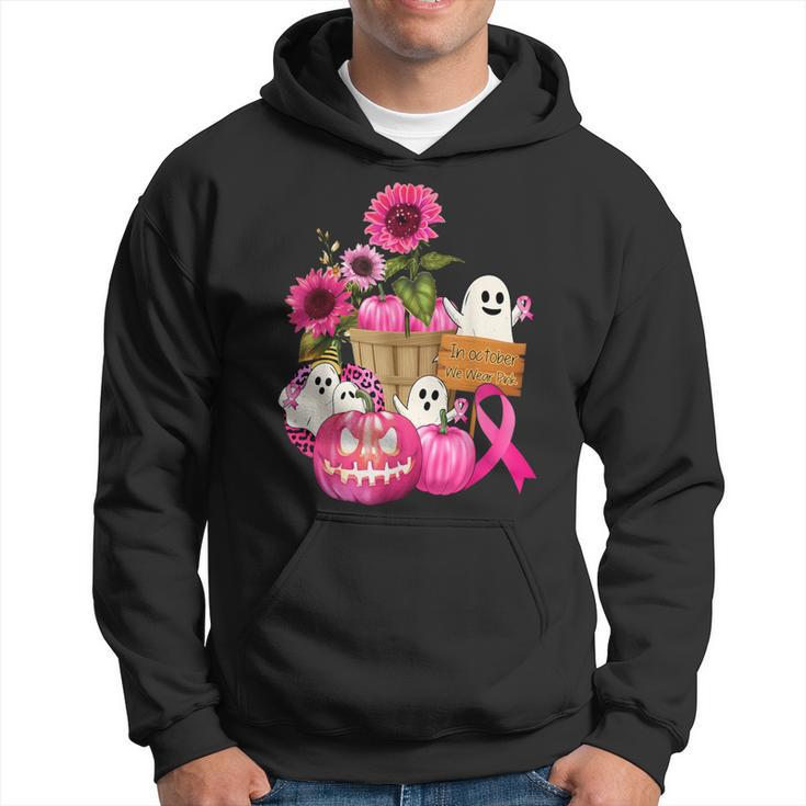 Cute Ghosts And Pink Ribbon Pumpkins Breast Cancer Awareness Hoodie