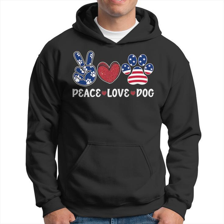 Cute Peace Love Dog Paw Usa Flag Patriotic Happy 4Th Of July Hoodie
