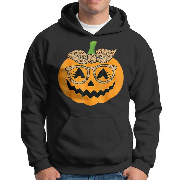 Cute Pumpkin Leopard Glasses And Bandana Halloween Costume Hoodie