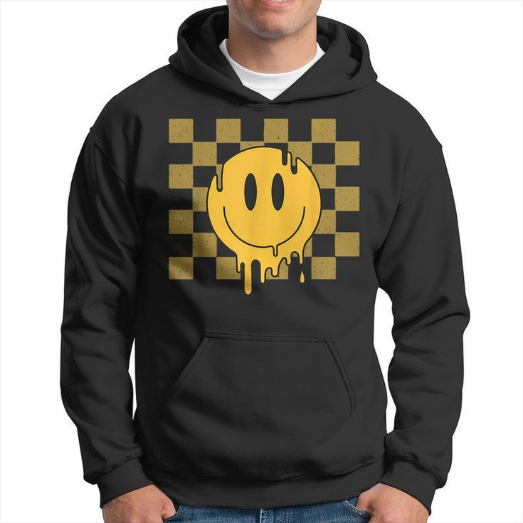 Cute Retro Happy Face Checkered Pattern Yellow Melting Face  Hoodie