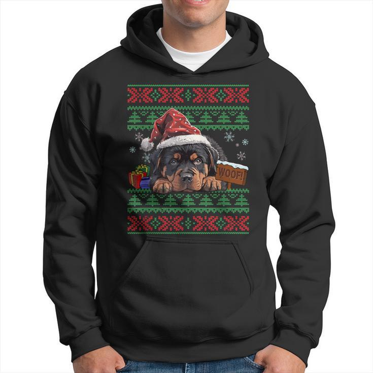 Cute Rottweiler Dog Lover Santa Hat Ugly Christmas Sweater Hoodie