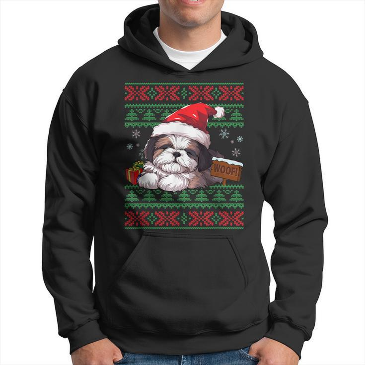 Cute Shih Tzu Dog Lover Santa Hat Ugly Christmas Sweater Hoodie
