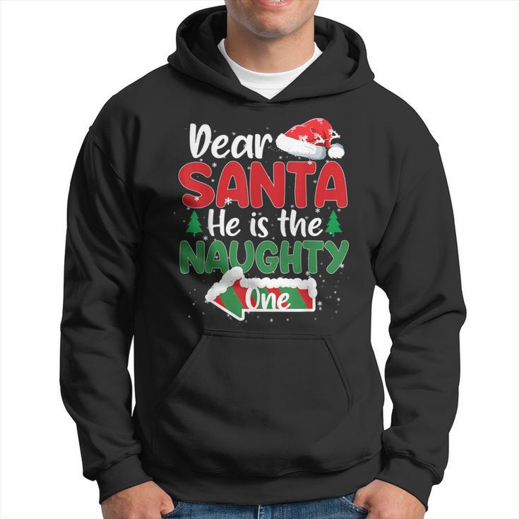 Dear Santa He Is The Naughty One Matching Couples Christmas Hoodie