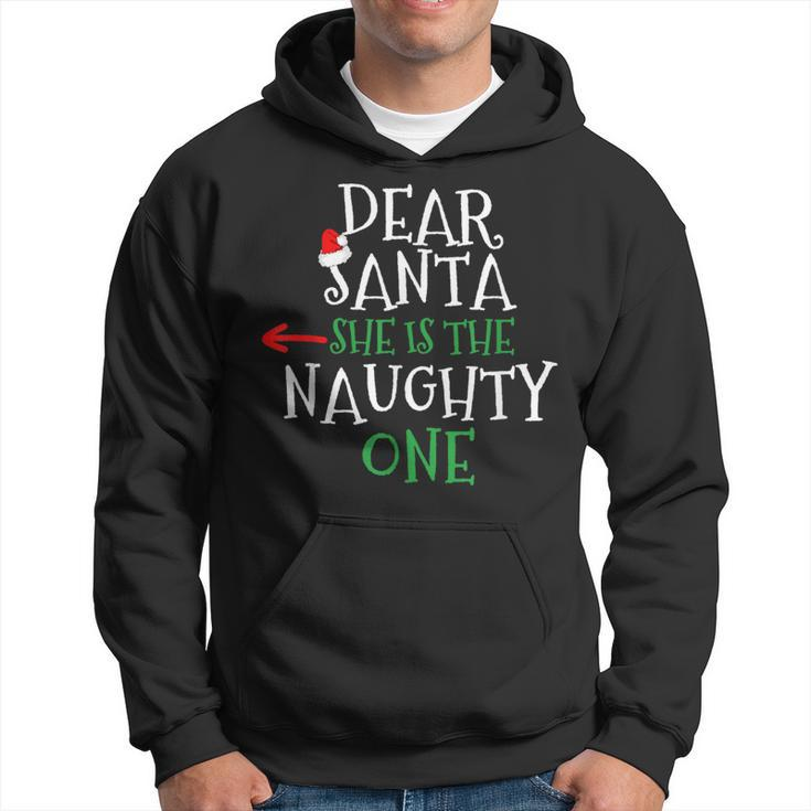 Dear Santa She Is The Naughty One Matching Couple Hoodie