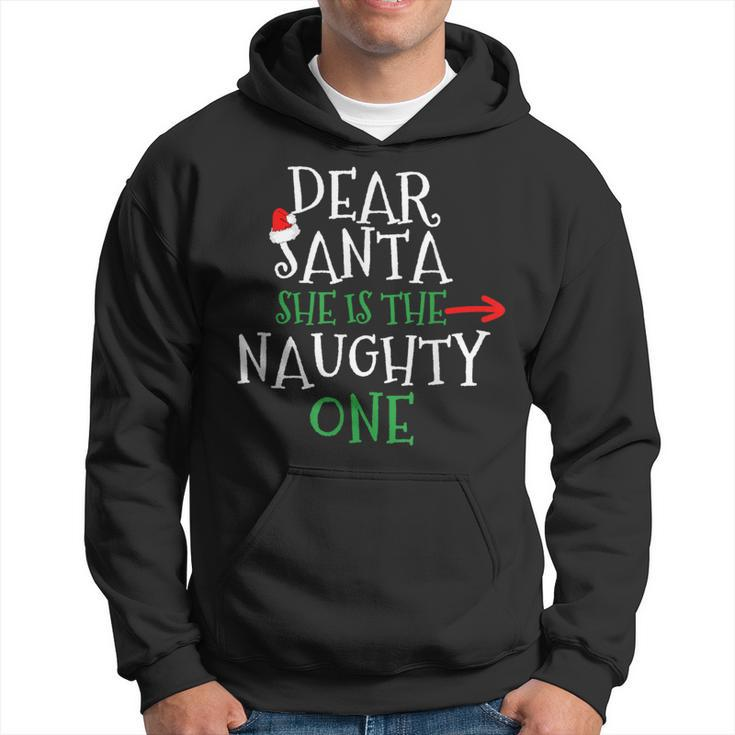 Dear Santa She Is The Naughty One Matching Couple Hoodie
