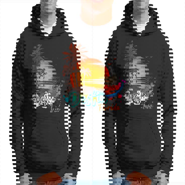 Destin Florida Beach Summer Vacation Palm Trees Sunset Men  Florida Gifts & Merchandise Funny Gifts Hoodie