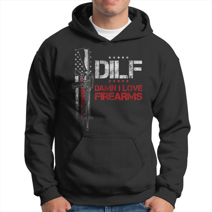 Dilf - Damn I Love Firearms Vintage Gun American Flag  Hoodie